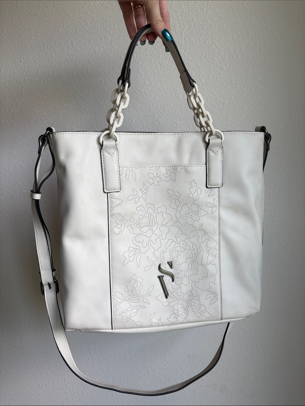 Simply Vera Vera Wang Floral Perforated Tote Bag with Chain Handle